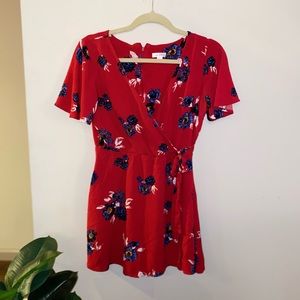 Red floral mini dress